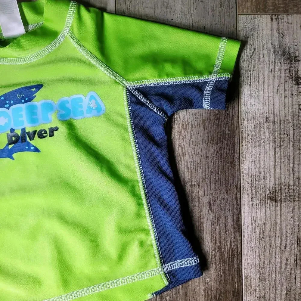 Carter's Baby Boy Rash Guard Swim Top Size 12m Deep Sea Diver Shark EUC